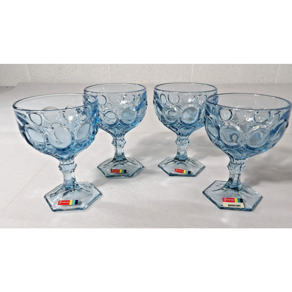 Fostoria Stemmed Glasses 5 1/8" Wine Goblet Blue Moonstone Light Blue NWT (4) - Picture 1 of 10